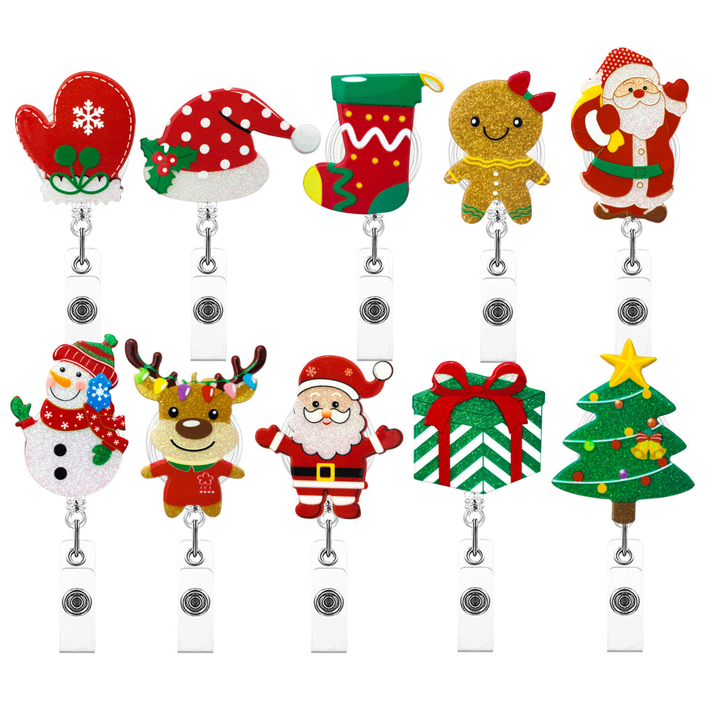 Acrylic Santa Claus Christmas Tree Christmas Deer Snowman Christmas Socks Snowflake Christmas Hat Christmas Card Christmas Strap Badge Reel