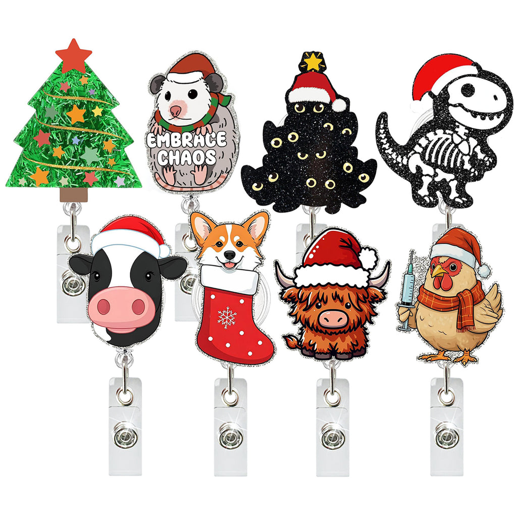 Acrylic Santa Claus Christmas Tree Christmas Deer Snowman Christmas Socks Snowflake Christmas Hat Christmas Card Christmas Strap Badge Reel