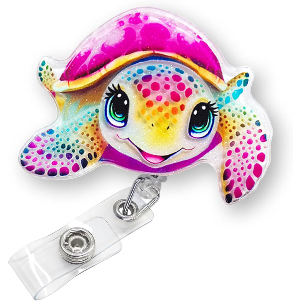 Pink Sea Turtle Badge Reel Retractable for Nurse Nursing RN CNA Medical Worker & Teacher | Cute Turtle Pediatric Nurse Gifts ID Name Badge Holder with Alligator Clip & 24” Durable Nylon Cord | Acrylic