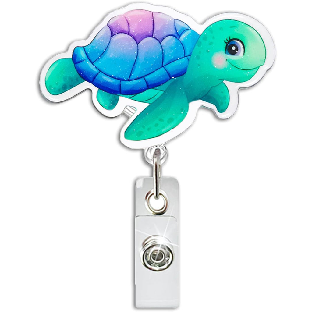 Cute Sea Turtle Nurse Badge Holder Retractable ID Badge Clip Funny Cartoon Sea Turtle Nurse Badge Reel Alligator Badge Clip for Nursing Teacher Student RN Work Cop Office Staff