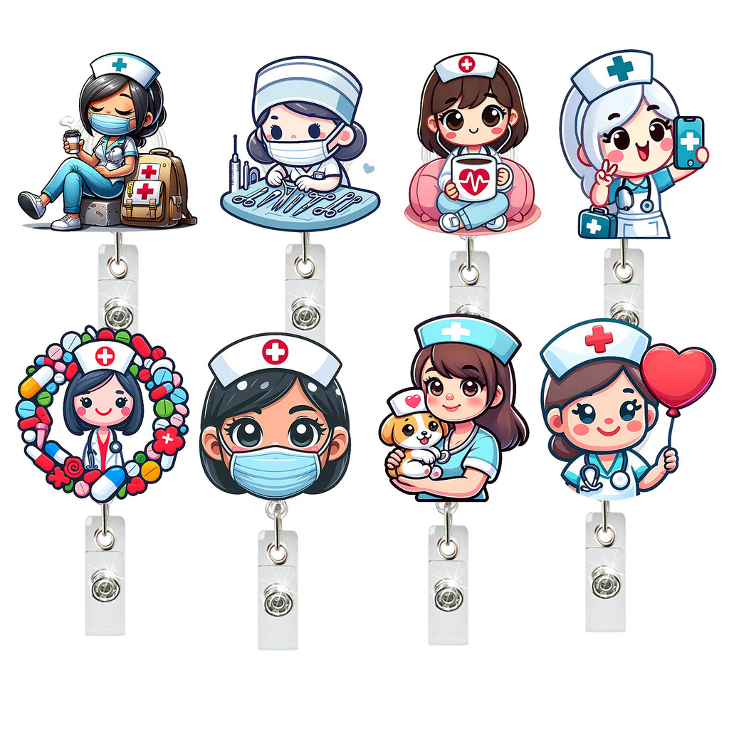 New Acrylic Cartoon Doctor Nurse Retractable Rotating Badge Scroll Medical Certificate Buckle Easy Pull Buckle Badge Reel