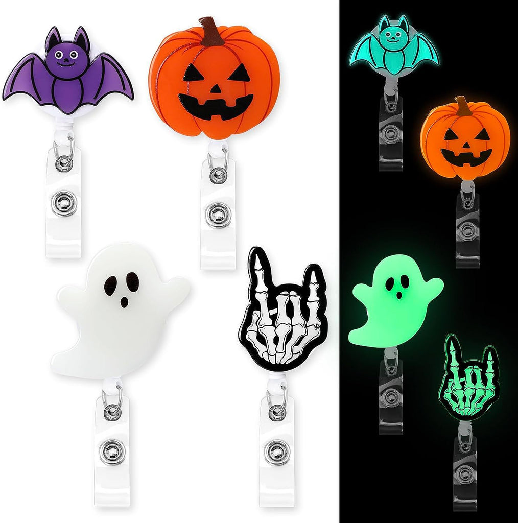 Glow Rock Badge Reel Cross-Border Hot Selling Luminous Halloween Series Pattern Retractable Badge Holder Easy To Pull Buckle