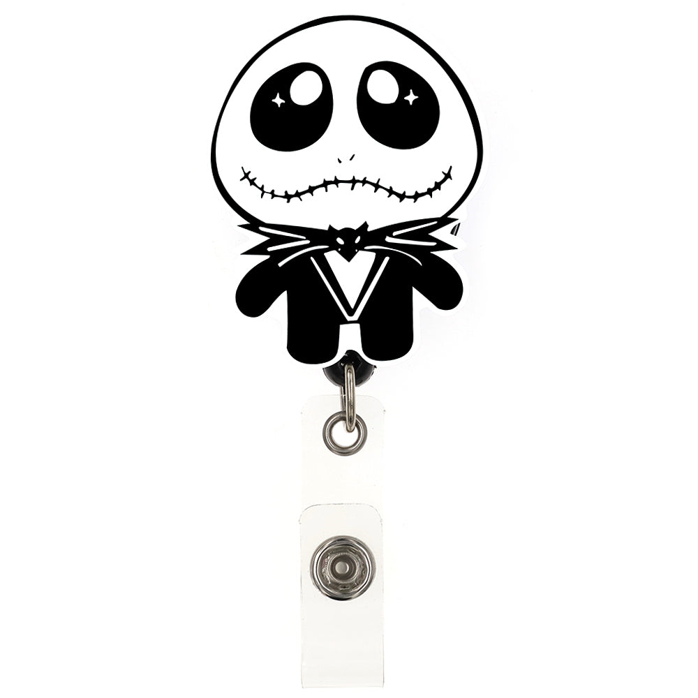 Acrylic Badge Reel Retractable ID Badge Reel, Name Card Holder, ID Badge Reel for Nurse Halloween Ghost Head Badge Reel