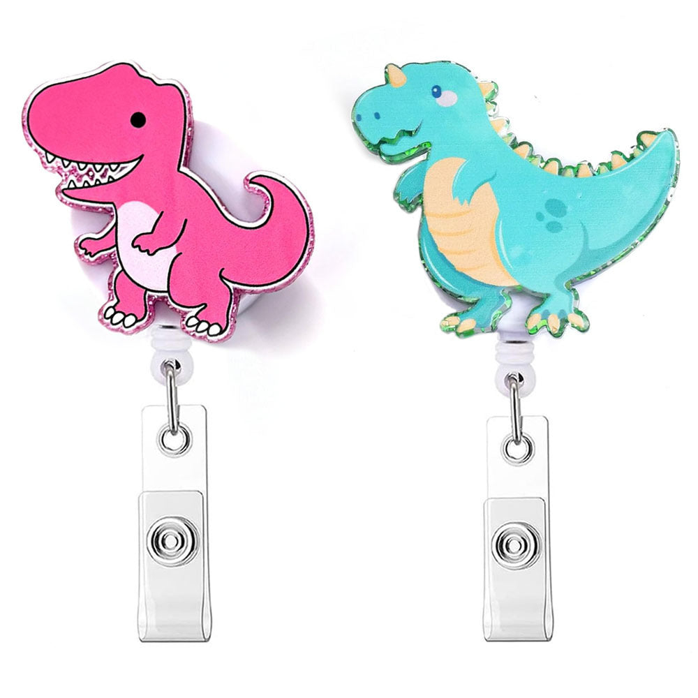 Acrylic Badge Reel Amazon Hot Selling Glitter Dinosaur Acrylic Easy Pull Buckle Doctor Nurse Badge Student Retractable Badge Scroll