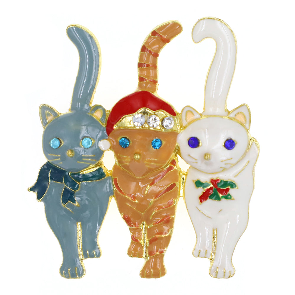 Rhinestone Three cats Brooch