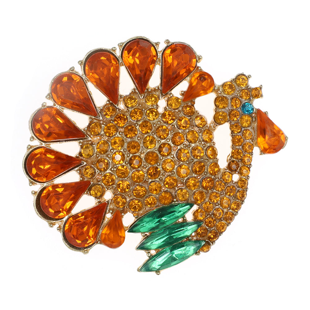 Rhinestone Thanksgiving Turkey Brooch