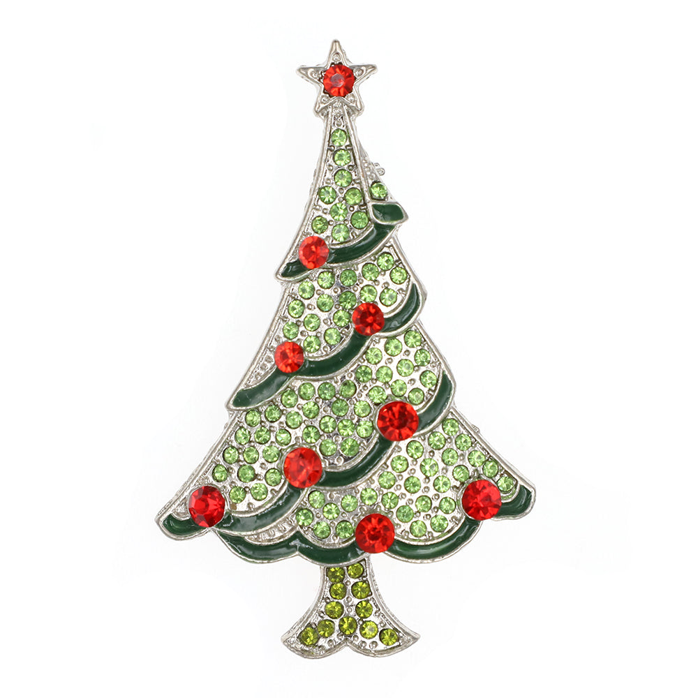 Rhinestone Christmas Tree Brooch