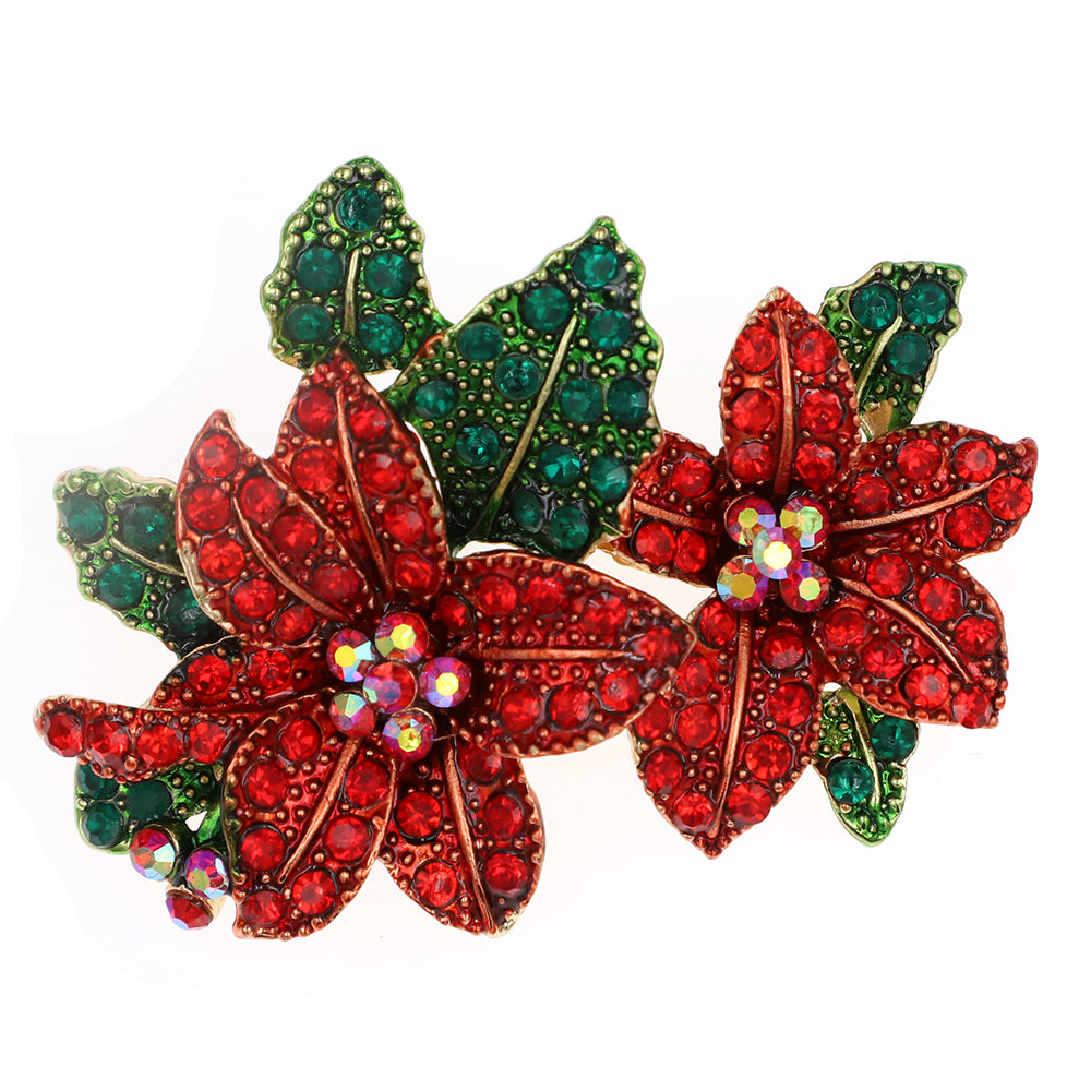 Rhinestone Christmas Flower Brooch