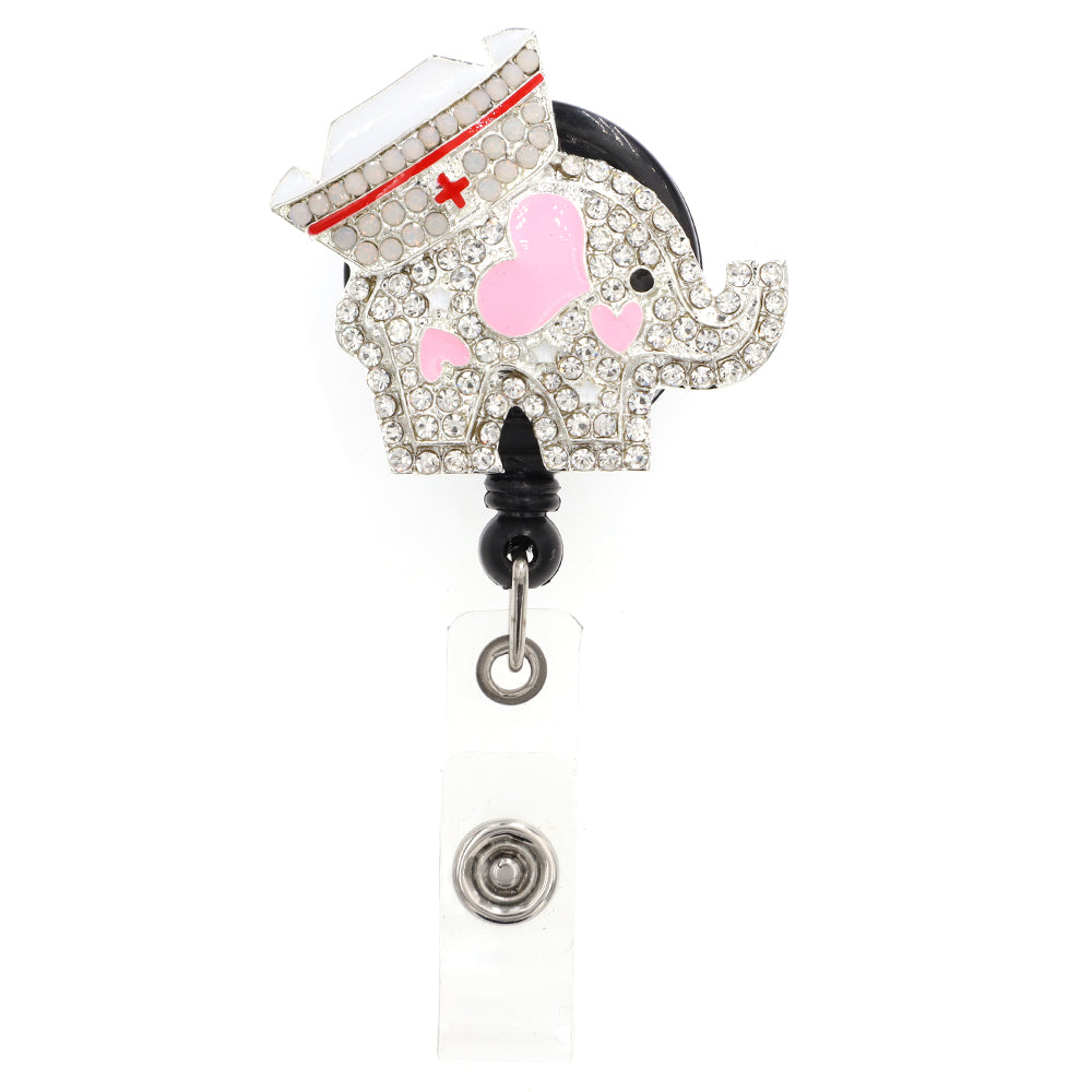 Rhinestone Elephant Badge Reel