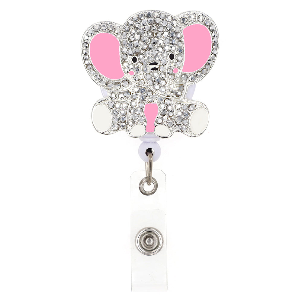 Rhinestone Elephant Badge Reel