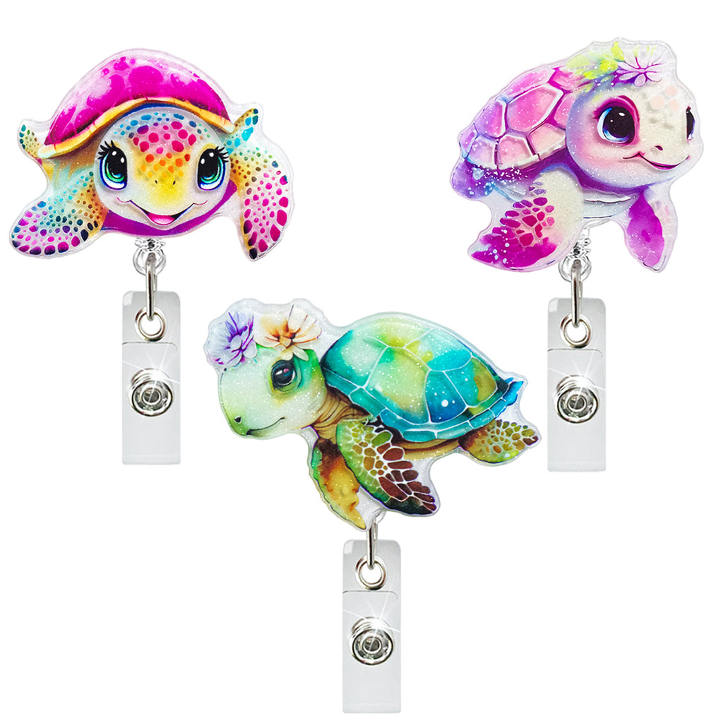 Acrylic Badge Reel New Summer Ocean Turtle Jellyfish Dolphin Cute Telescopic Clip Easy To Pull Id Buckle Rotating Medical Gift Scroll