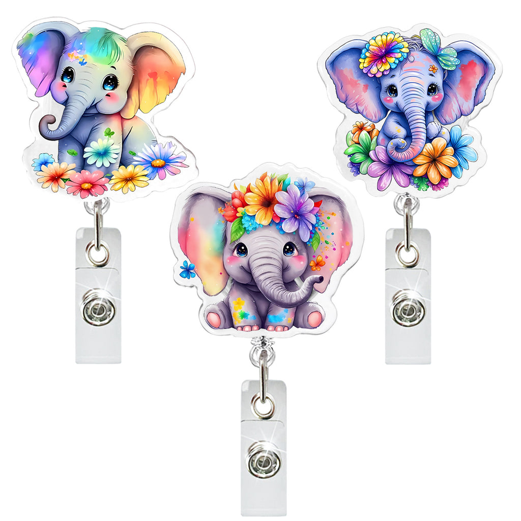 Acrylic Badge Reel Colorful Elephant Acrylic Telescopic Clip Easy Pull Buckle Rotating Id Buckle Badge Doctor Nurse Student Office Gift