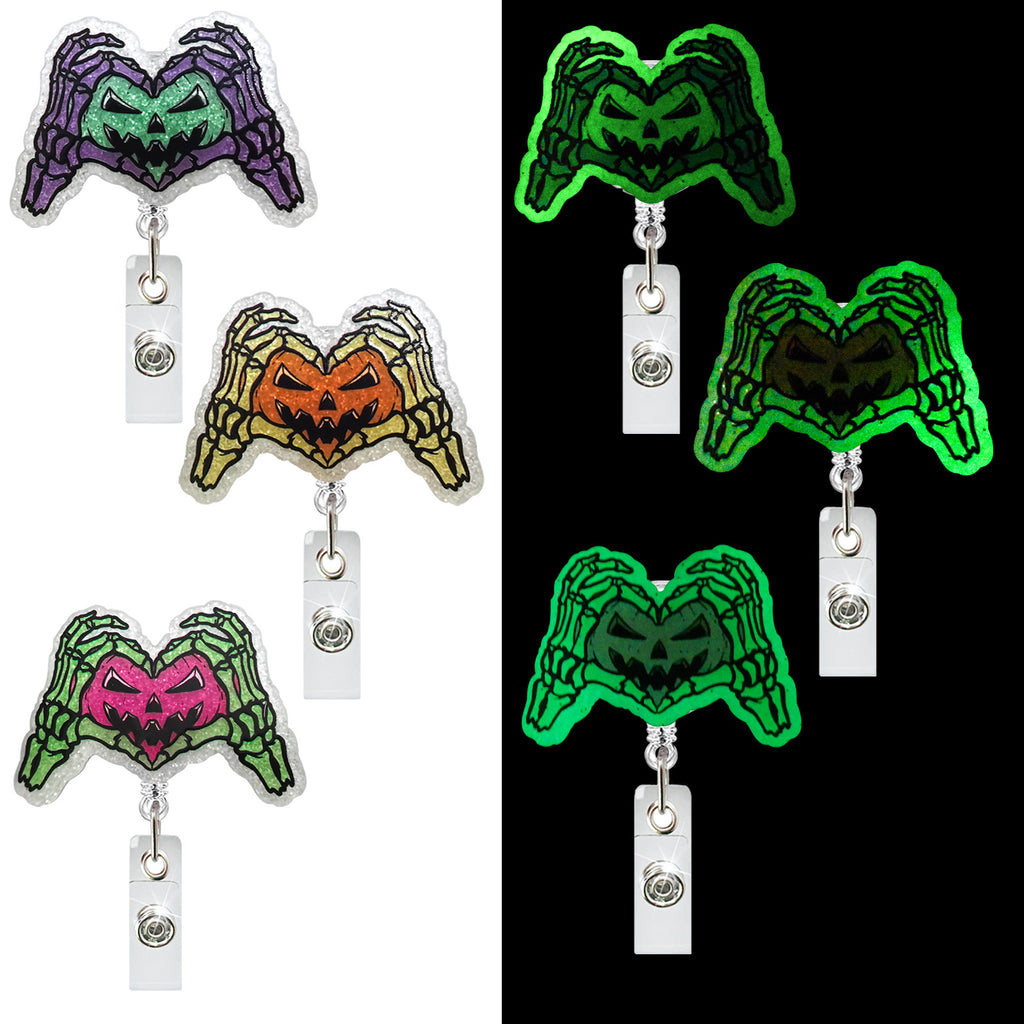 Glow Rock Badge Reel Halloween New Luminous Acrylic Pumpkin Skull Retractable Clip Easy To Pull Scroll Document Buckle New Product