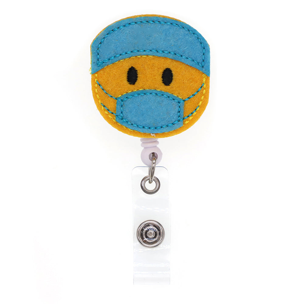 Lake Blue Wear Mask Felt Badge Reel